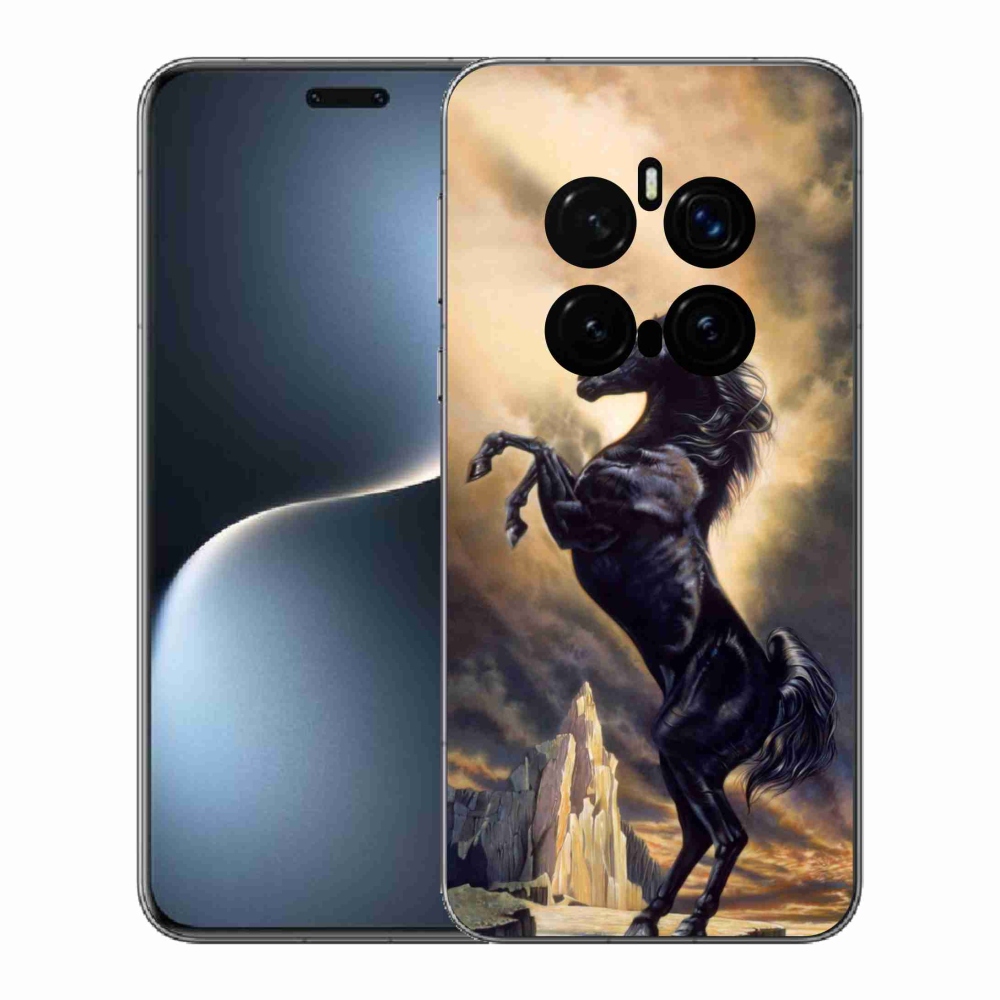 Gélový kryt mmCase na Honor Magic 7 Pro 5G - čierny kreslený kôň