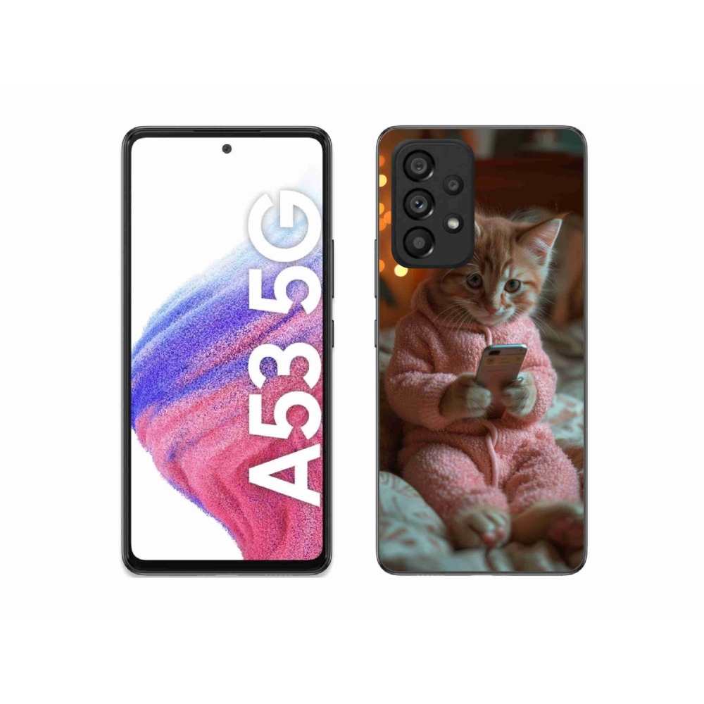 Gélový kryt mmCase na Samsung Galaxy A53 5G - mačiatko s mobilom