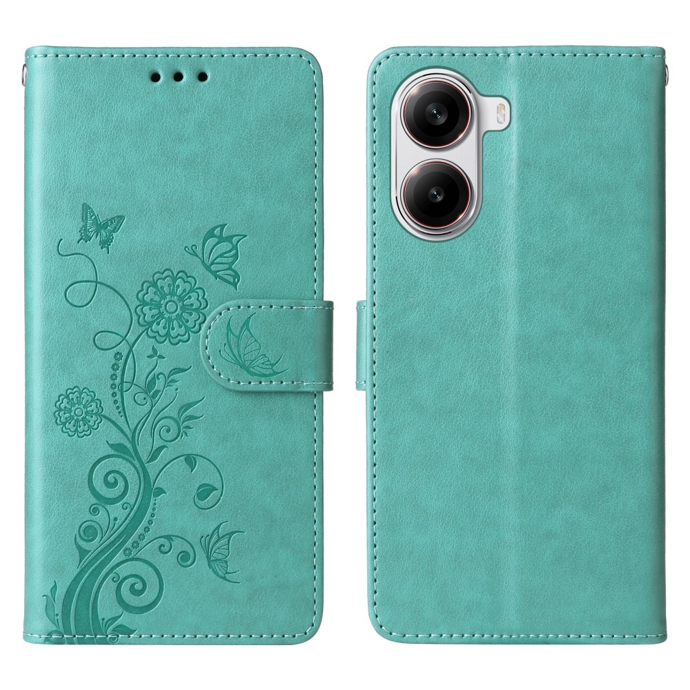 Flowery knižkové púzdro na Xiaomi Poco X7 Pro 5G - modrozelené