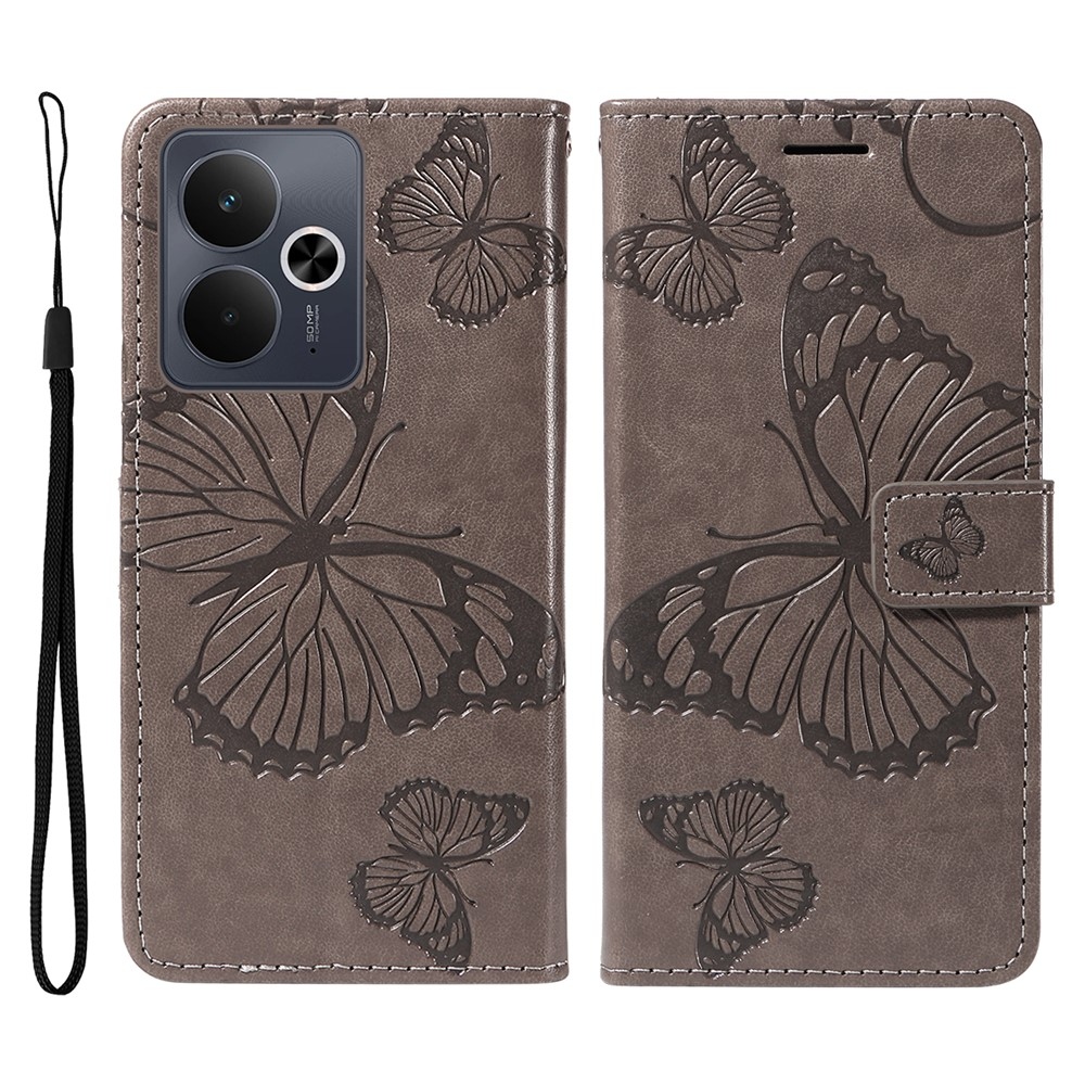 Big Butterfly knižkové puzdro na Realme 14 5G/14T 5G - šedé