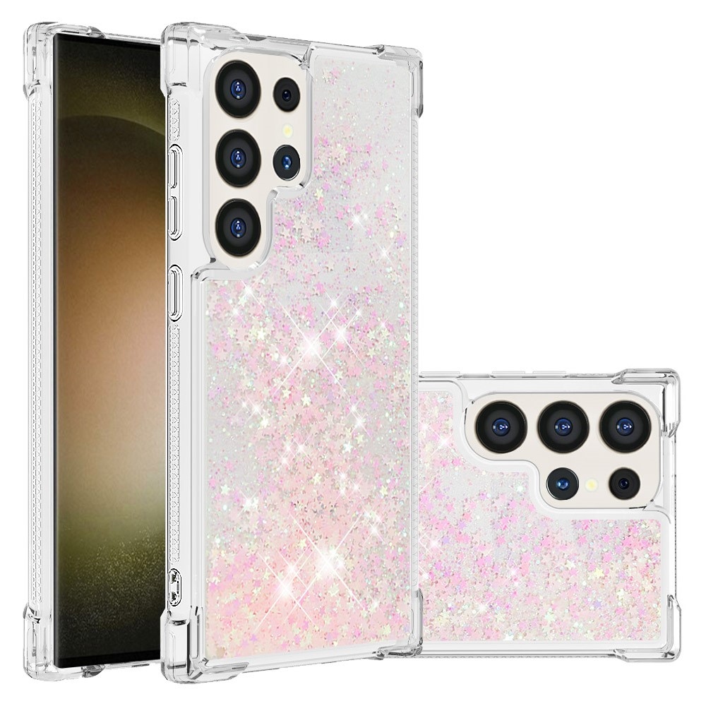 Glitter presýpacie gélový obal na Samsung Galaxy S24 Ultra - ružový/hviezdičky