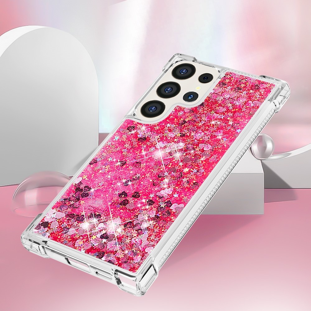 Glitter presýpací gélový obal na Samsung Galaxy S24 Ultra - ružový/srdiečka