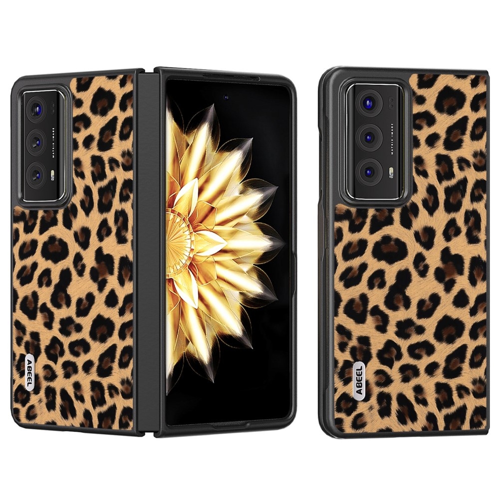 Leopard plastové púzdro s umelou kožou na Honor Magic V2 - champagne