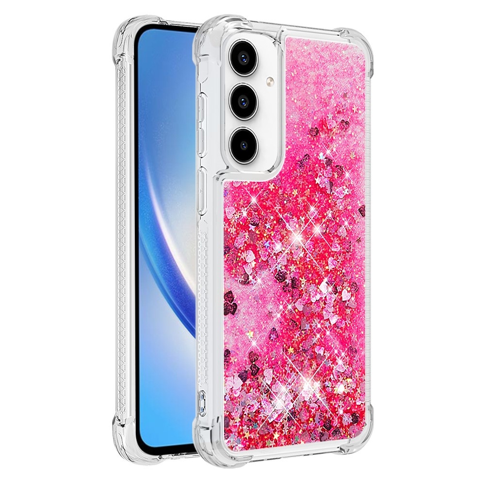 Glitter gélový presýpací obal na Samsung Galaxy A35 5G - ružový/srdiečka