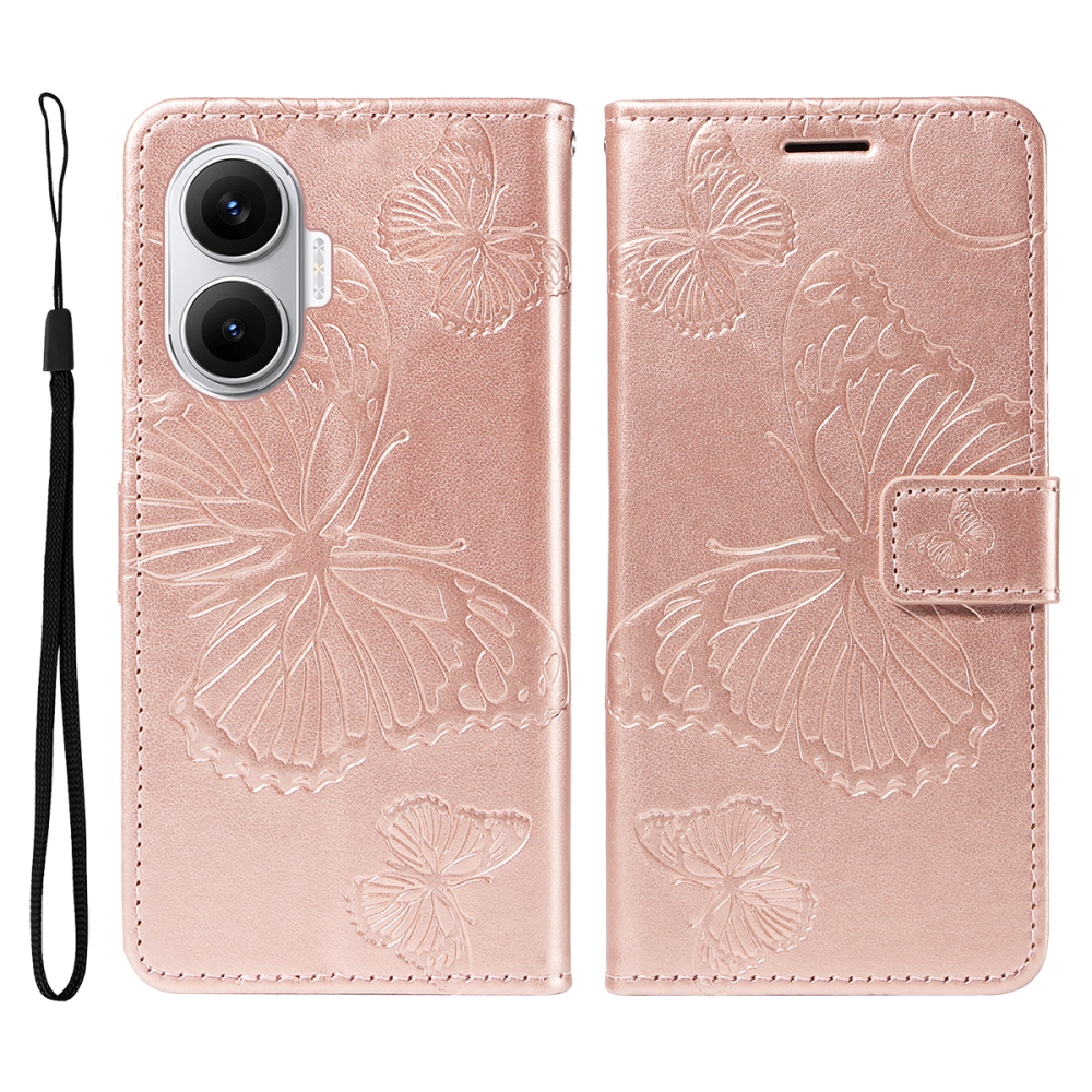 Big Butterfly knižkové púzdro na Xiaomi Poco F7 5G - ružovozlaté