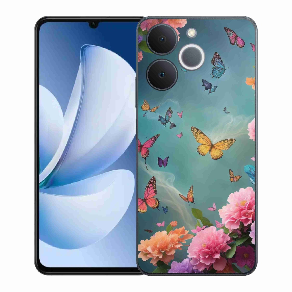 Gélový kryt mmCase na Realme Note 70T - farebné kvety a motýle