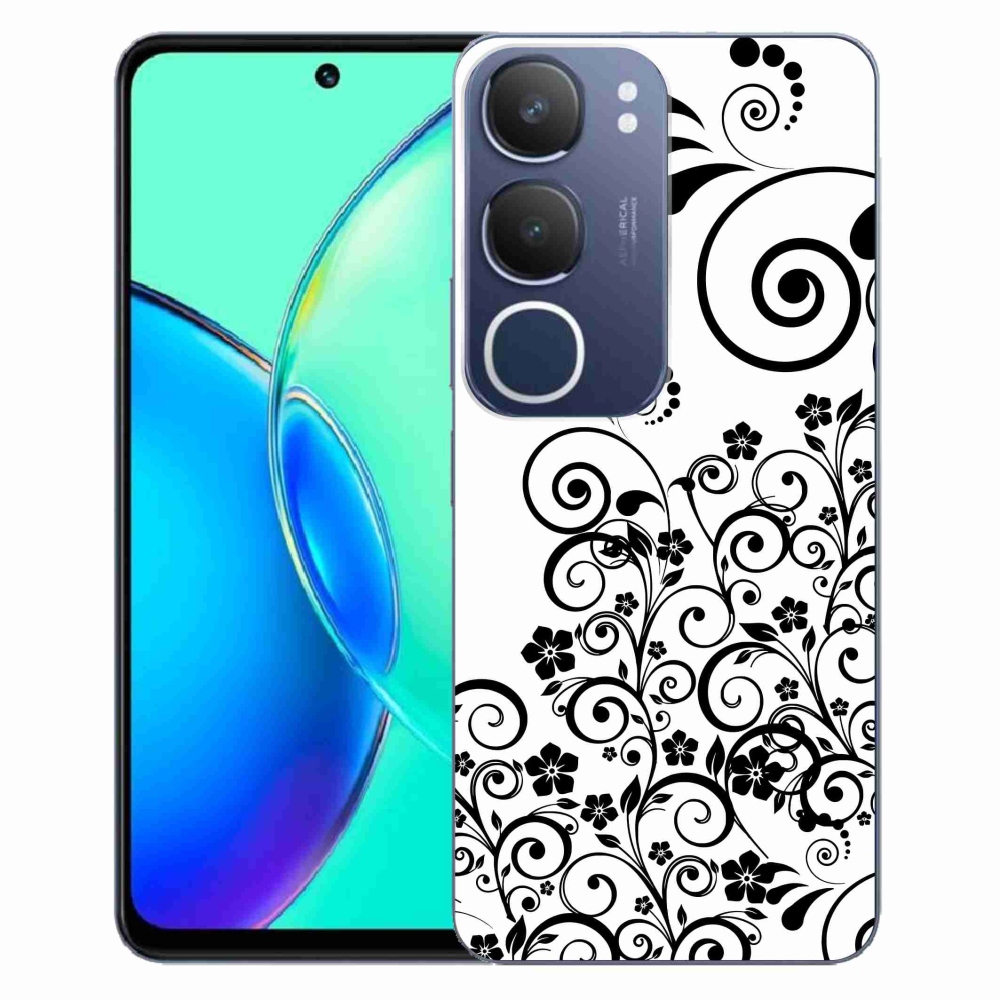Gélový kryt mmCase na Vivo Y19s - čiernobiele kvetinové vzory