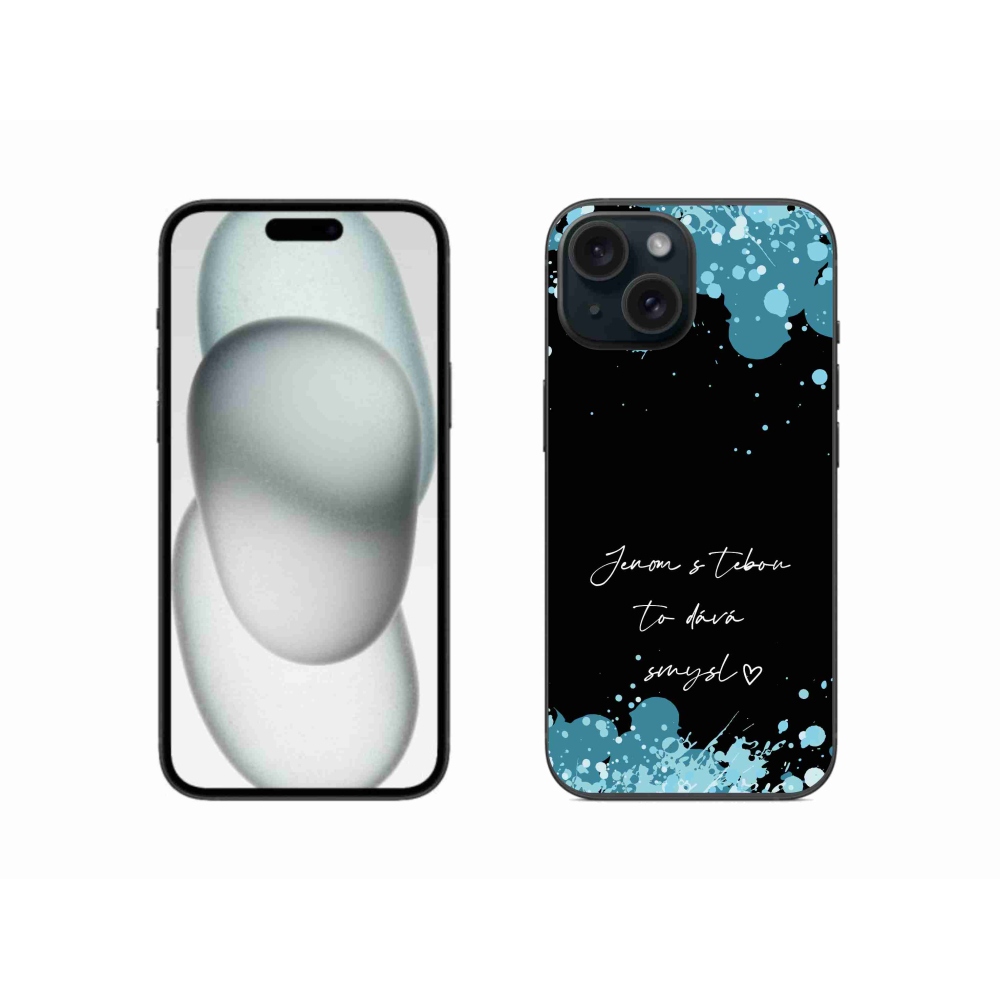 Gélový kryt mmCase na iPhone 15 - zamilovaný text čierne pozadie