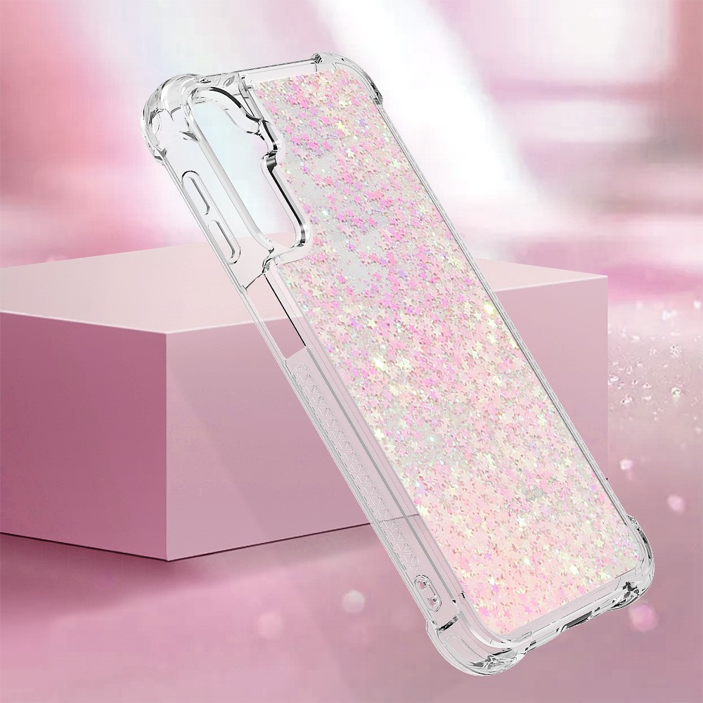 Glitter presýpací gélový obal na Samsung Galaxy A24 - ružový/hviezdičky