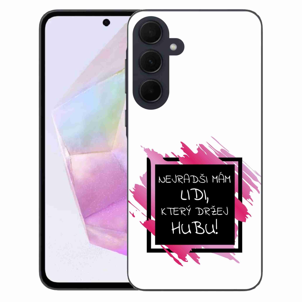 Gélový kryt mmCase na Samsung Galaxy A35 5G - vtipný text 7 čiernobiele pozadie