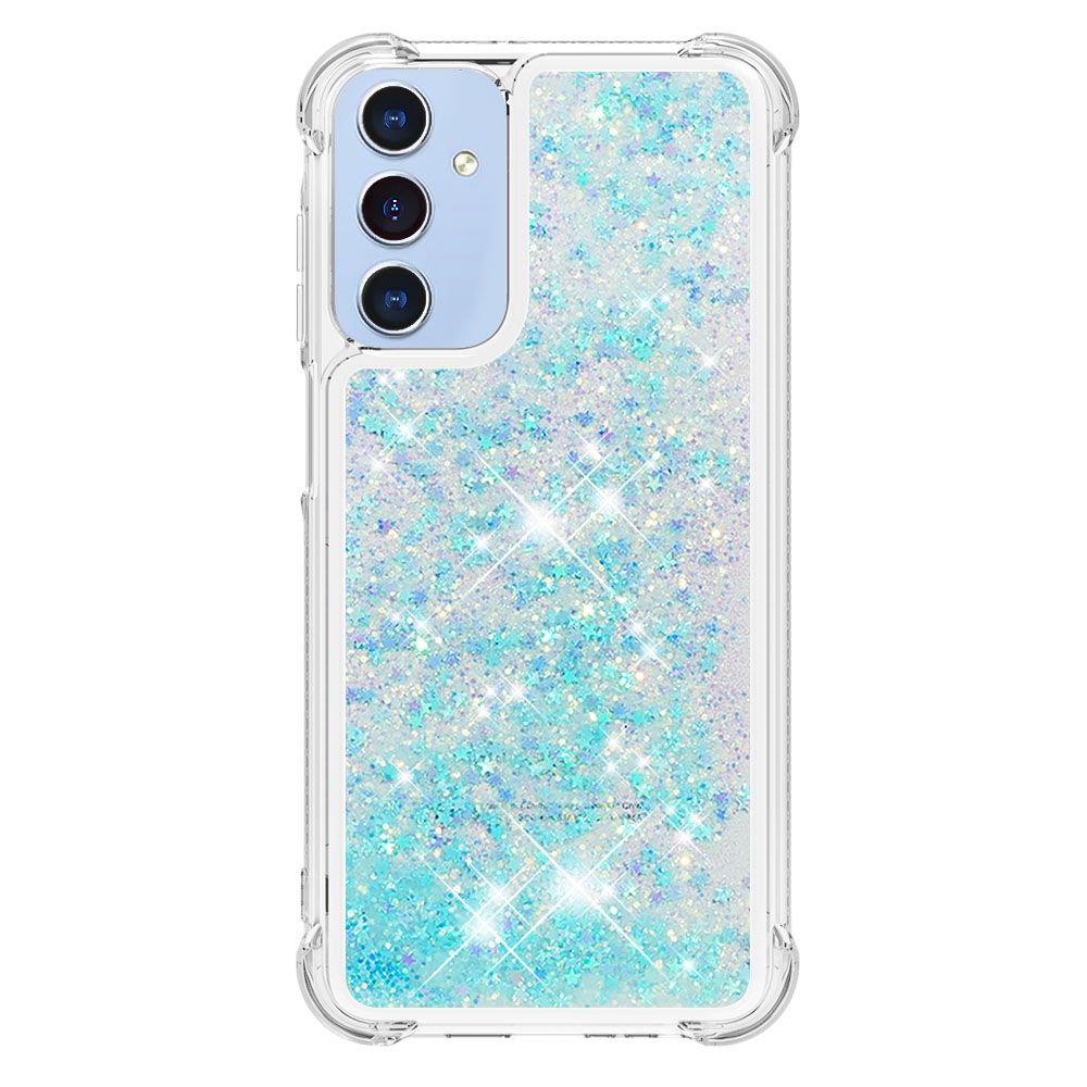 Glitter presýpacie gélový obal na Samsung Galaxy A17 5G - modrý/hviezdičky