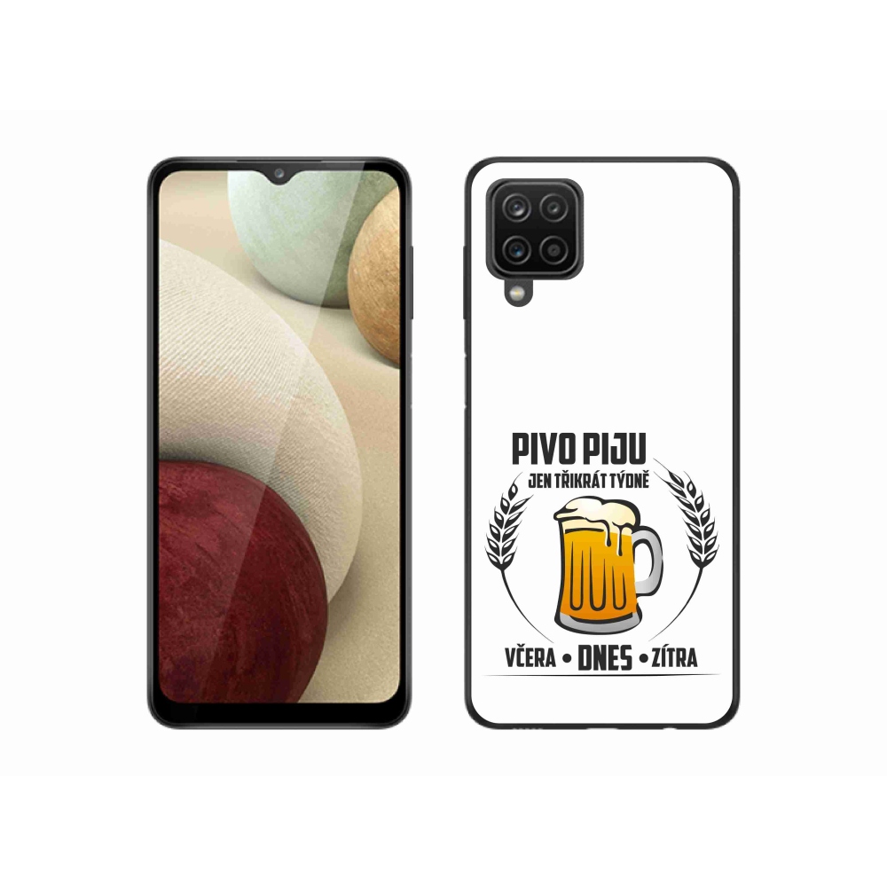 Gélový kryt mmCase na Samsung Galaxy A12 - pivný motív biele pozadie
