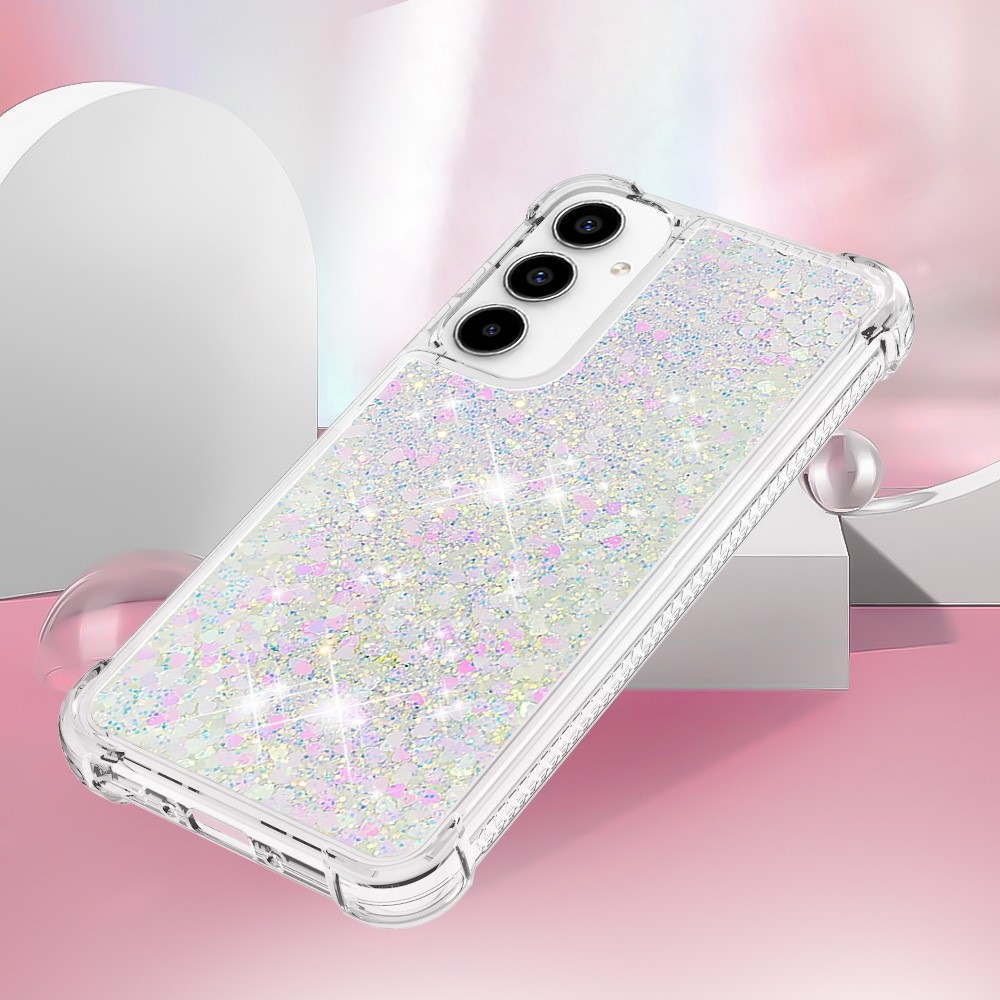 Glitter presýpací gélový obal na mobil Samsung Galaxy A36 5G - ružovo strieborný/srdiečka