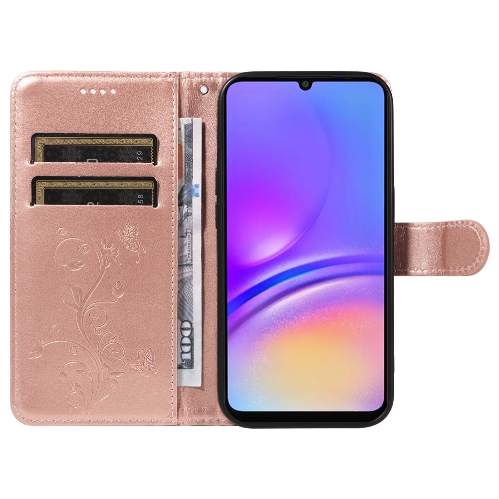 Flowery knižkové púzdro na Samsung Galaxy A06 4G - ružovozlaté