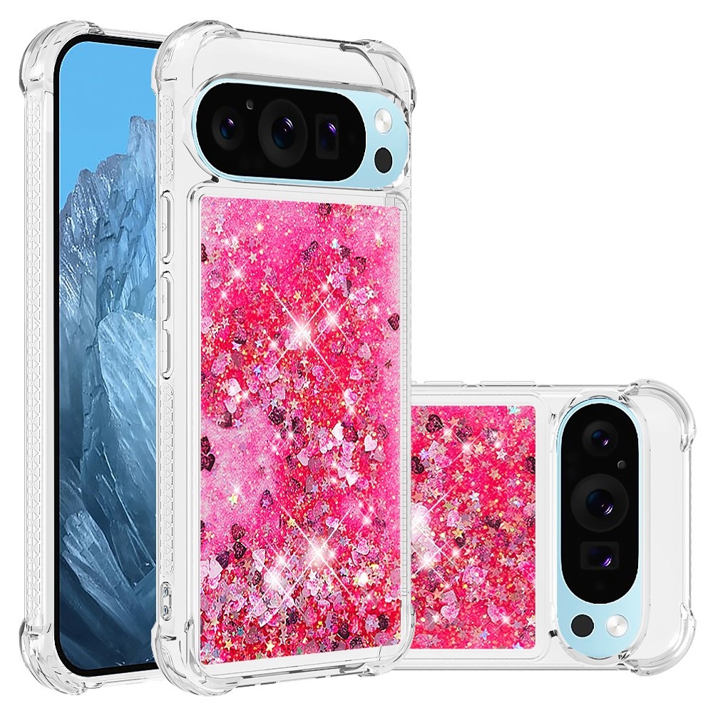 Glitter presýpací gélový obal na Google Pixel 10 Pro/Pixel 10 - ružový/srdiečka