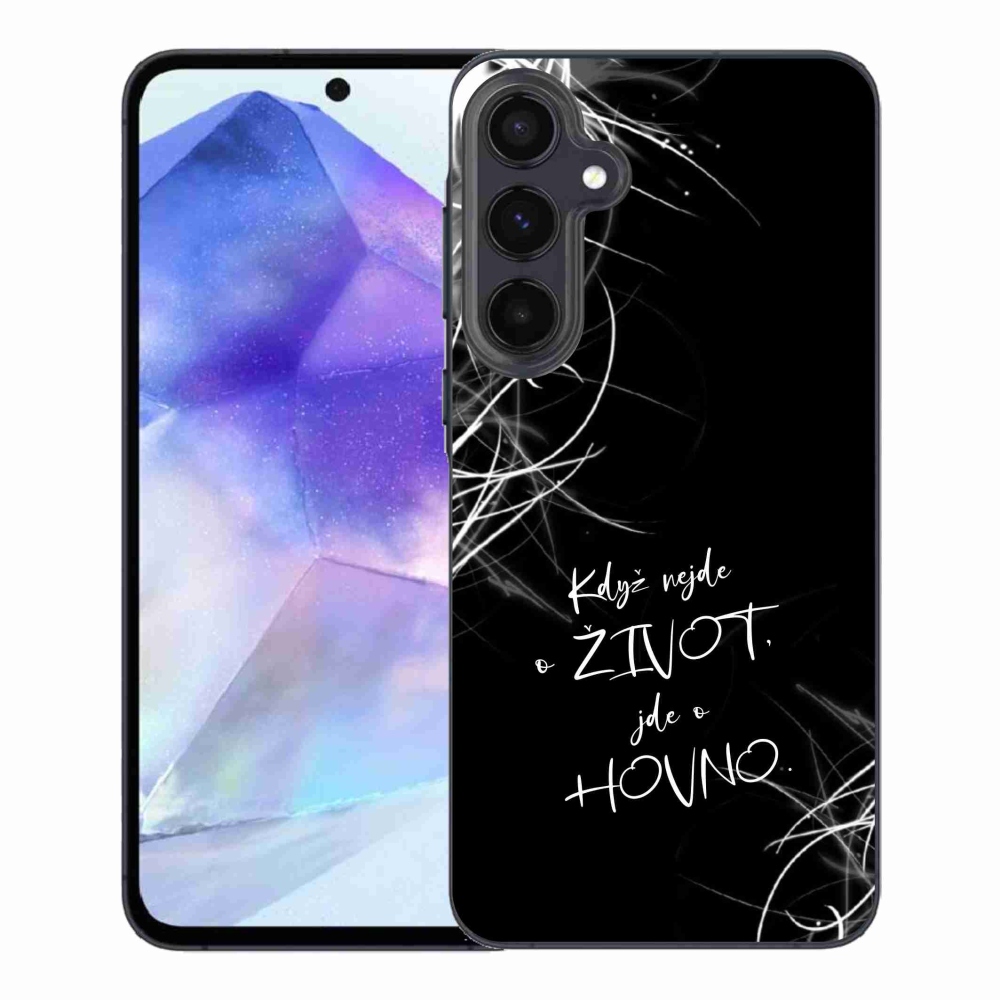 Gélový kryt mmCase na Samsung Galaxy A55 5G - vtipný text 16 čierne pozadie