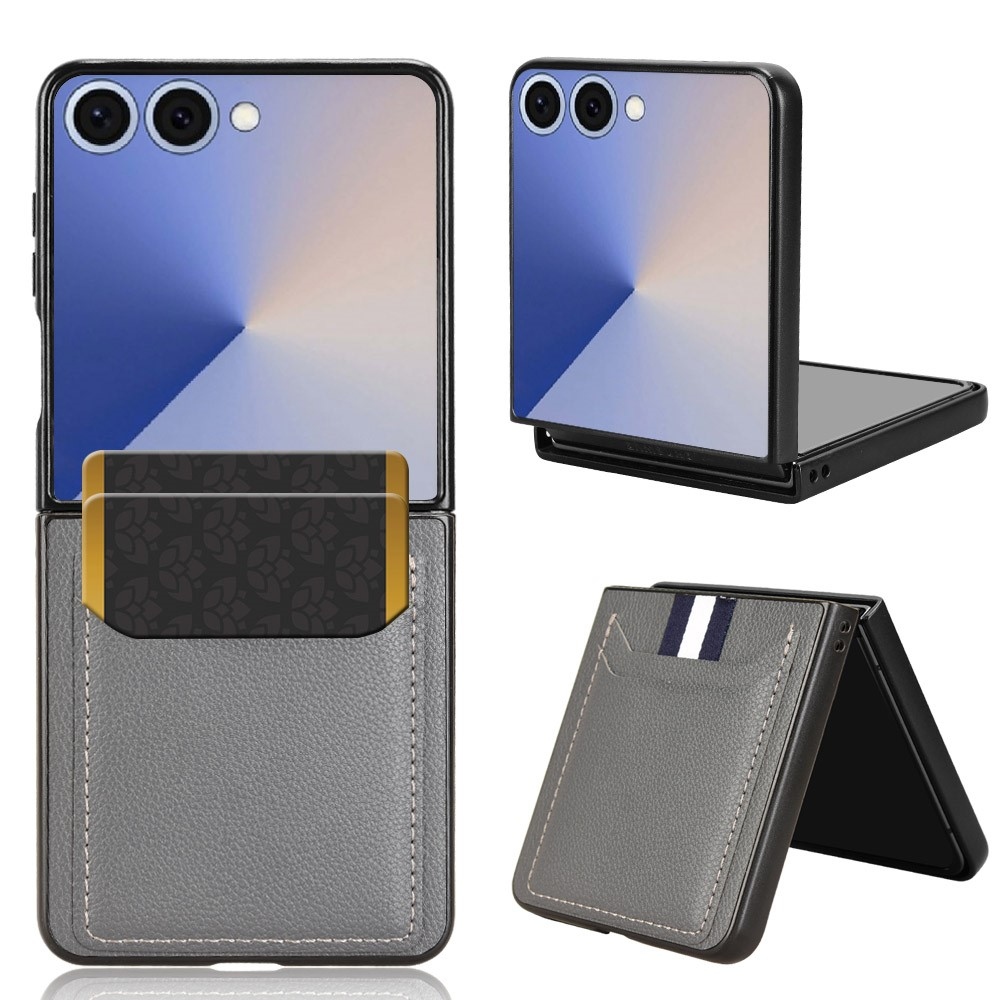 Combi plastový kryt s umelou kožou na Samsung Galaxy Z Flip7 5G - šedý