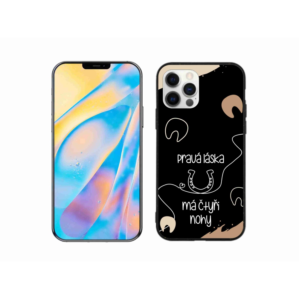Gélový kryt mmCase na iPhone 12 - konský motív čierne pozadie