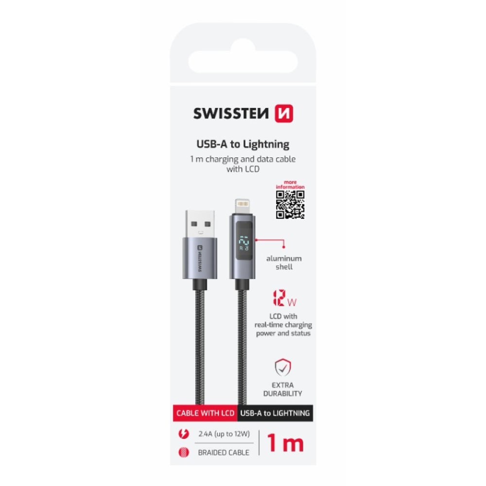 Swissten LCD kábel USB-A / Lightning 1m