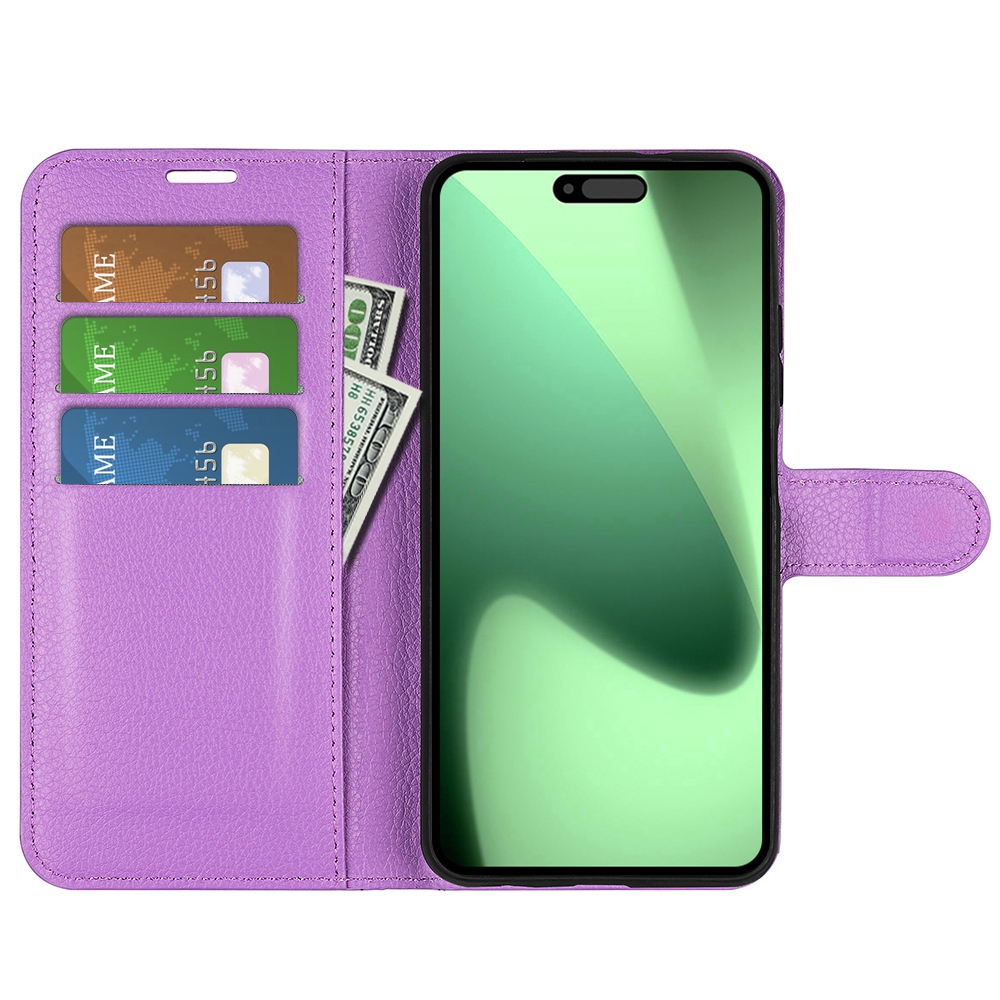 Litchi knižkové puzdro na iPhone 17 Pro Max - fialové