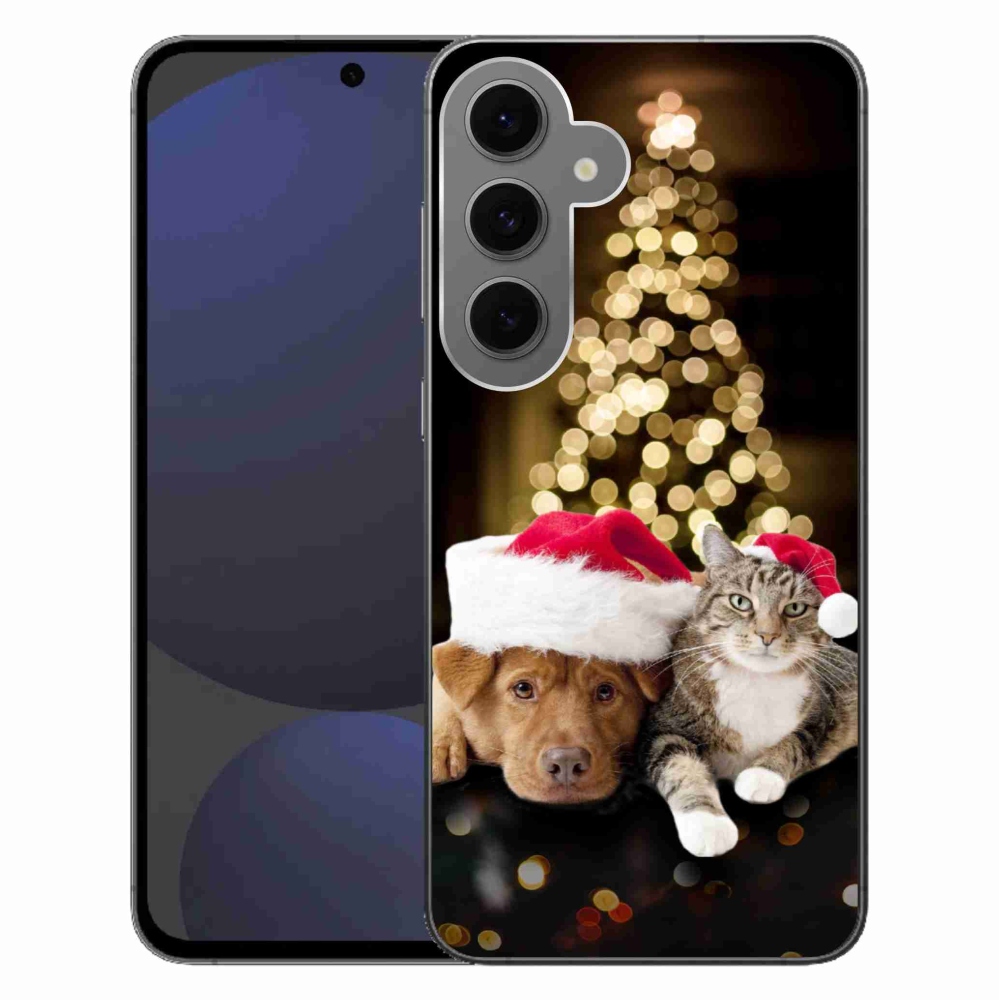 Gélový kryt mmCase na Samsung Galaxy S24 FE - vianočný pes a mačka
