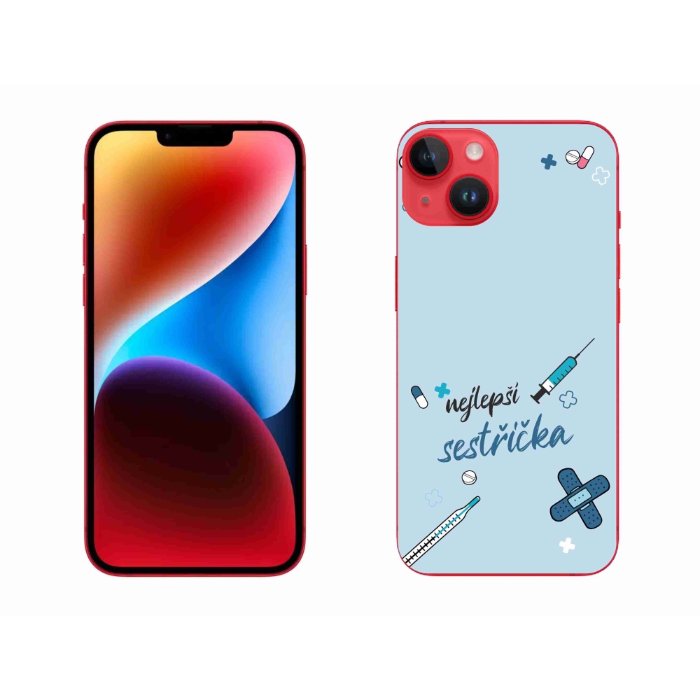 Gélový kryt mmCase na iPhone 14 Plus - najlepšia sestrička modré pozadie