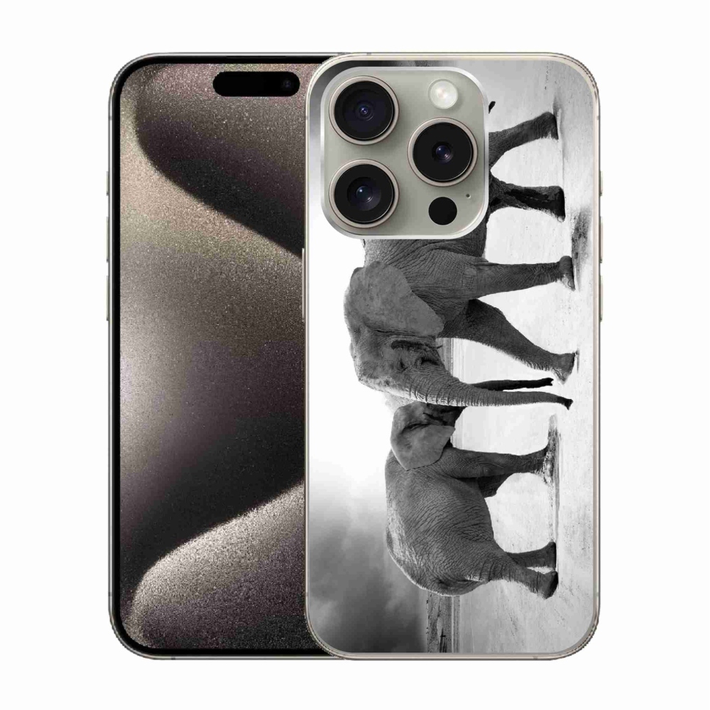 Gélový kryt mmCase na iPhone 15 Pro - čiernobieli slony