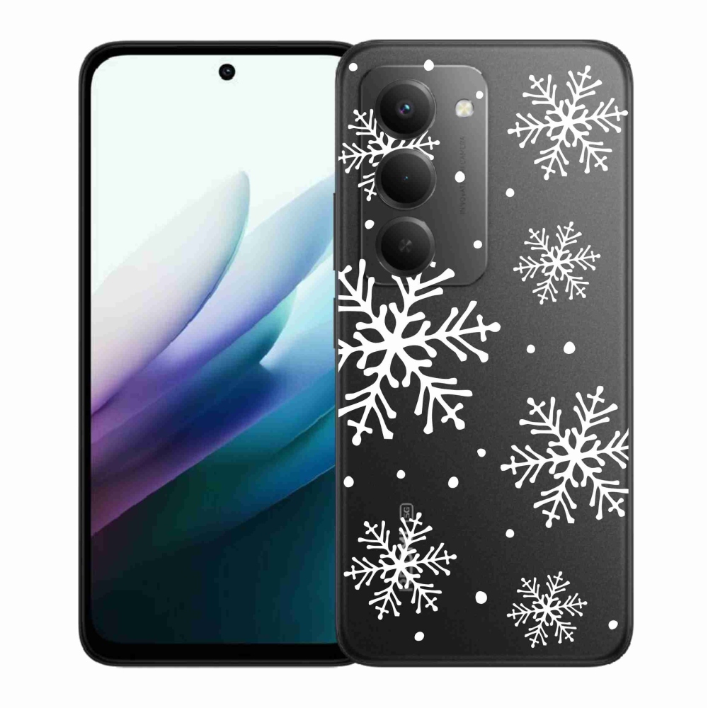 Gélový kryt mmCase na Xiaomi Redmi 15 4G/5G (171mm) - biele vločky na priehľadnom pozadí