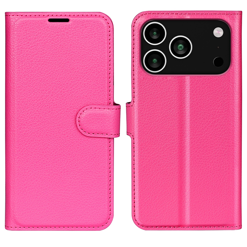 Litchi knižkové púzdro na iPhone 17 Pro Max - rose