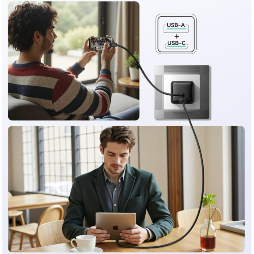 iPEAX GaN Sieťová nabíjačka 25 W, 1x USB-C a 1x USB-A - biela