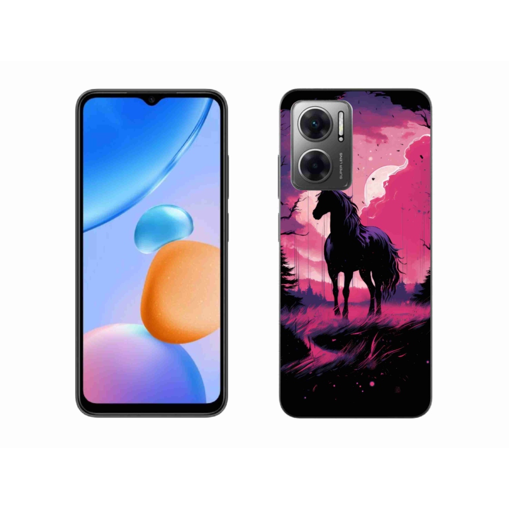 Gélový kryt mmCase na Xiaomi Redmi 10 5G - čierny kreslený kôň 1