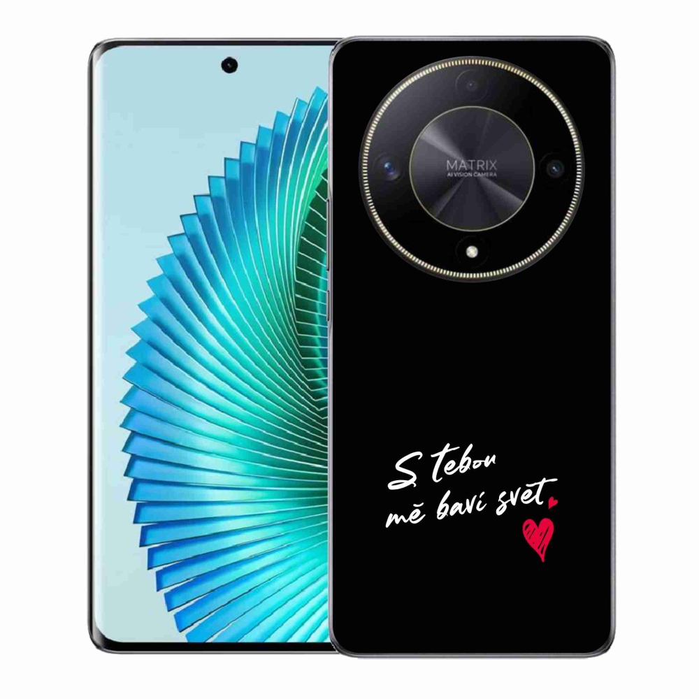 Gélový kryt mmCase na Honor Magic 6 Lite 5G - zamilovaný text 1 čierne pozadie