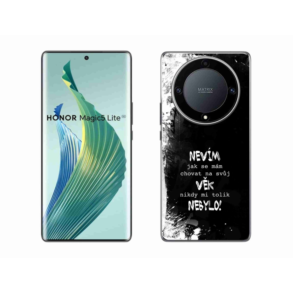 Gélový kryt mmCase na Honor Magic 5 Lite 5G - vtipný text 14 čierne pozadie