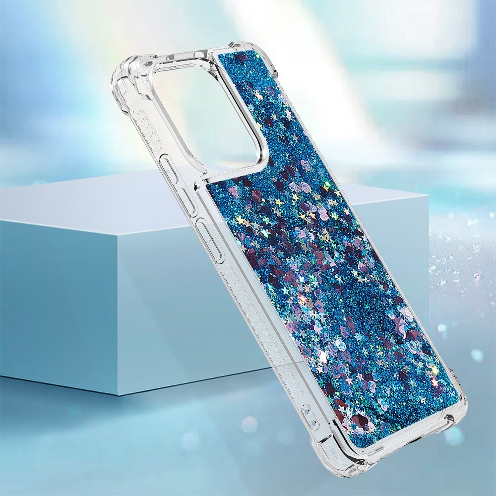 Glitter gélový presýpací obal na Xiaomi Redmi Note 13 - modrý/srdiečka