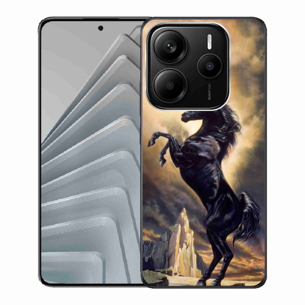 Gélový kryt mmCase na Xiaomi Redmi Note 14 5G - čierny kreslený kôň