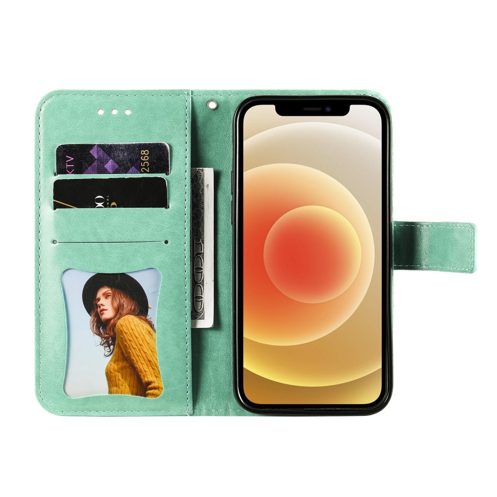 Floral knižkové puzdro na Realme 14 5G - modrozelené