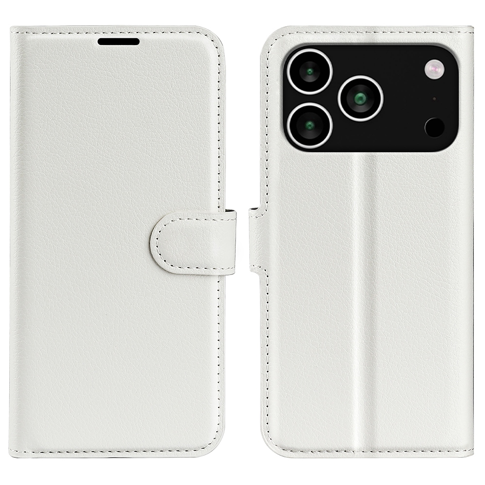 Litchi knižkové púzdro na iPhone 17 Pro - biely