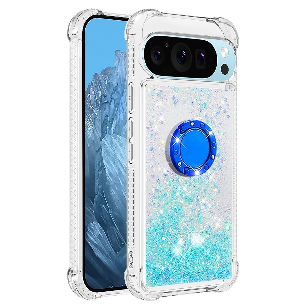 Glitt presýpací gélový obal s krúžkom na prst na Google Pixel 10 - modrý/hviezdičky