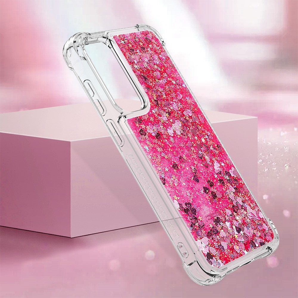 Glitter gélový presýpací obal na Samsung Galaxy A35 5G - ružový/srdiečka