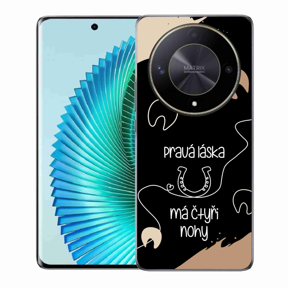 Gélový kryt mmCase na Honor Magic 6 Lite 5G - konský motív čierne pozadie