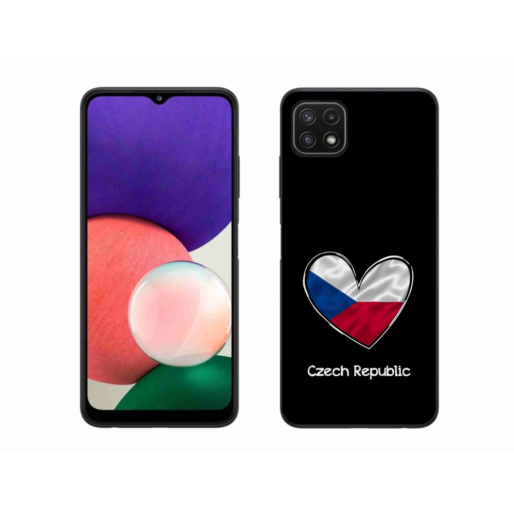 Gélový kryt mmCase na Samsung Galaxy A22 5G - vlajka srdca čierne pozadie
