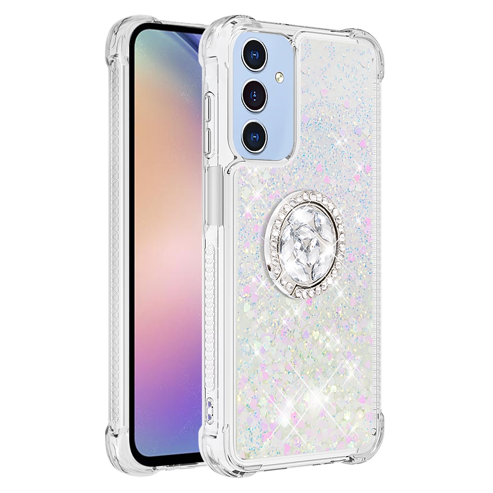 Glitt presýpacie gélový obal s krúžkom na prst na Samsung Galaxy A17 5G - ružovo strieborný/srdiečka