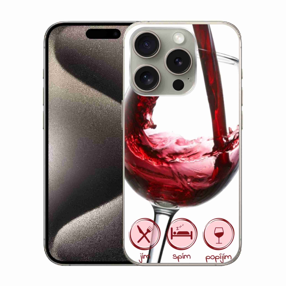 Gélový obal mmCase na iPhone 15 Pro - pohár vína červené