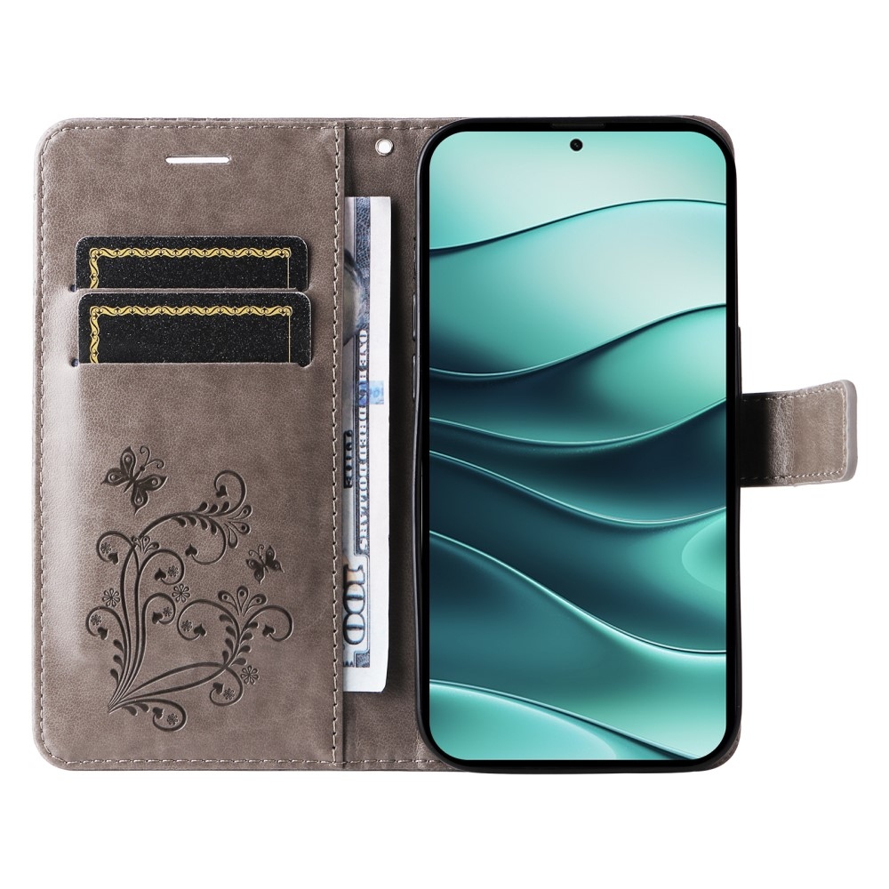 Big Butterfly knižkové púzdro na Xiaomi Redmi Note 14 5G - šedé