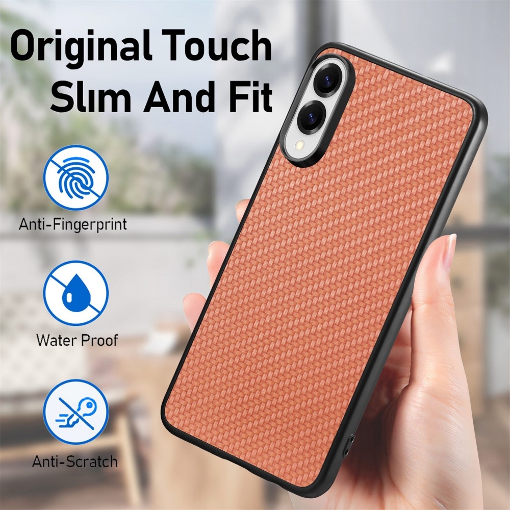 Coat gélový obal s umelou kožou a pevným chrbtom na Samsung Galaxy S25 Edge - hnedý