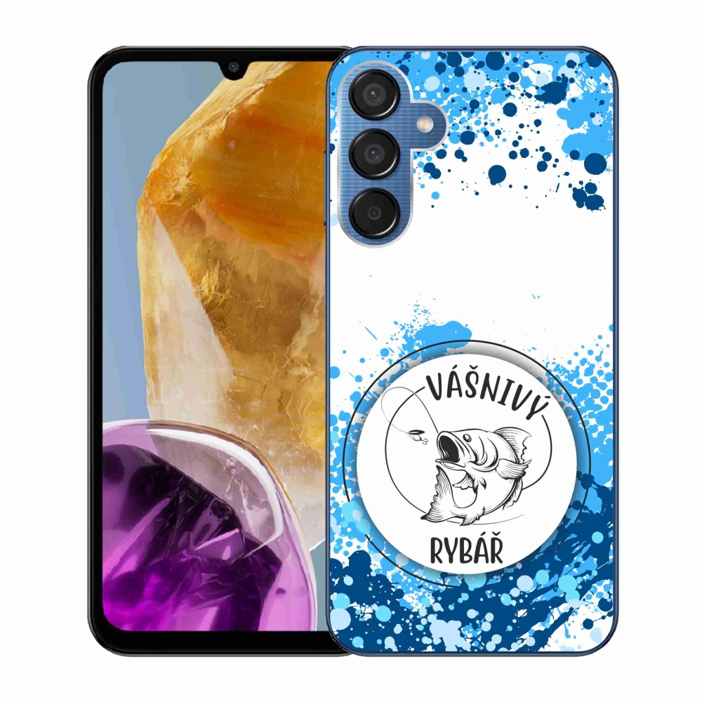 Gélový kryt mmCase na Samsung Galaxy M15 5G - vášnivý rybár biele pozadie