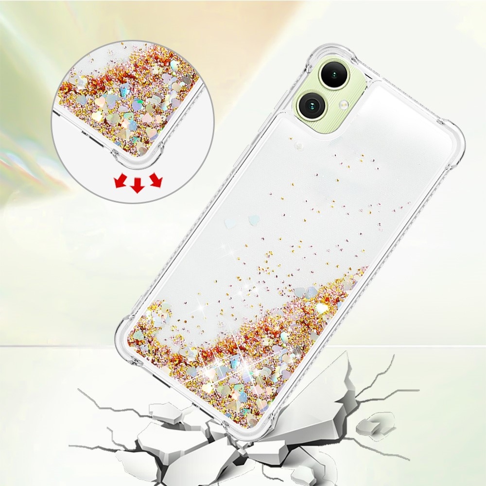 Glitter presýpacie gélový obal na Samsung Galaxy A06 4G - zlatý/srdiečka