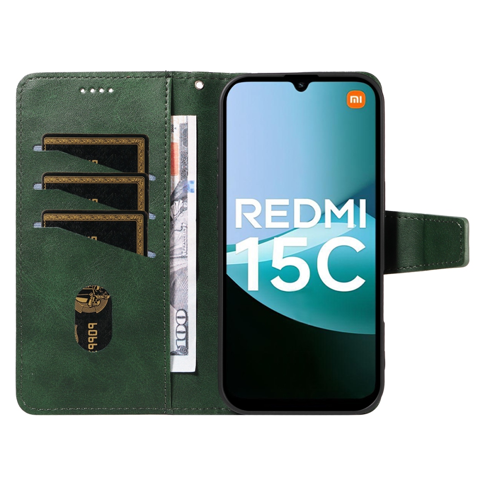 Grids knižkové púzdro na Xiaomi Redmi 15C 4G/5G (173mm) - zelené