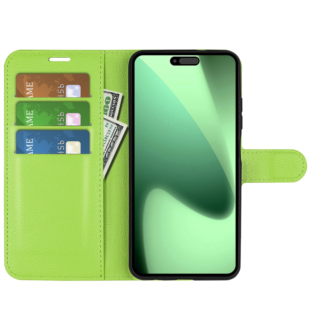 Litchi knižkové púzdro na iPhone 17 Pro - zelený