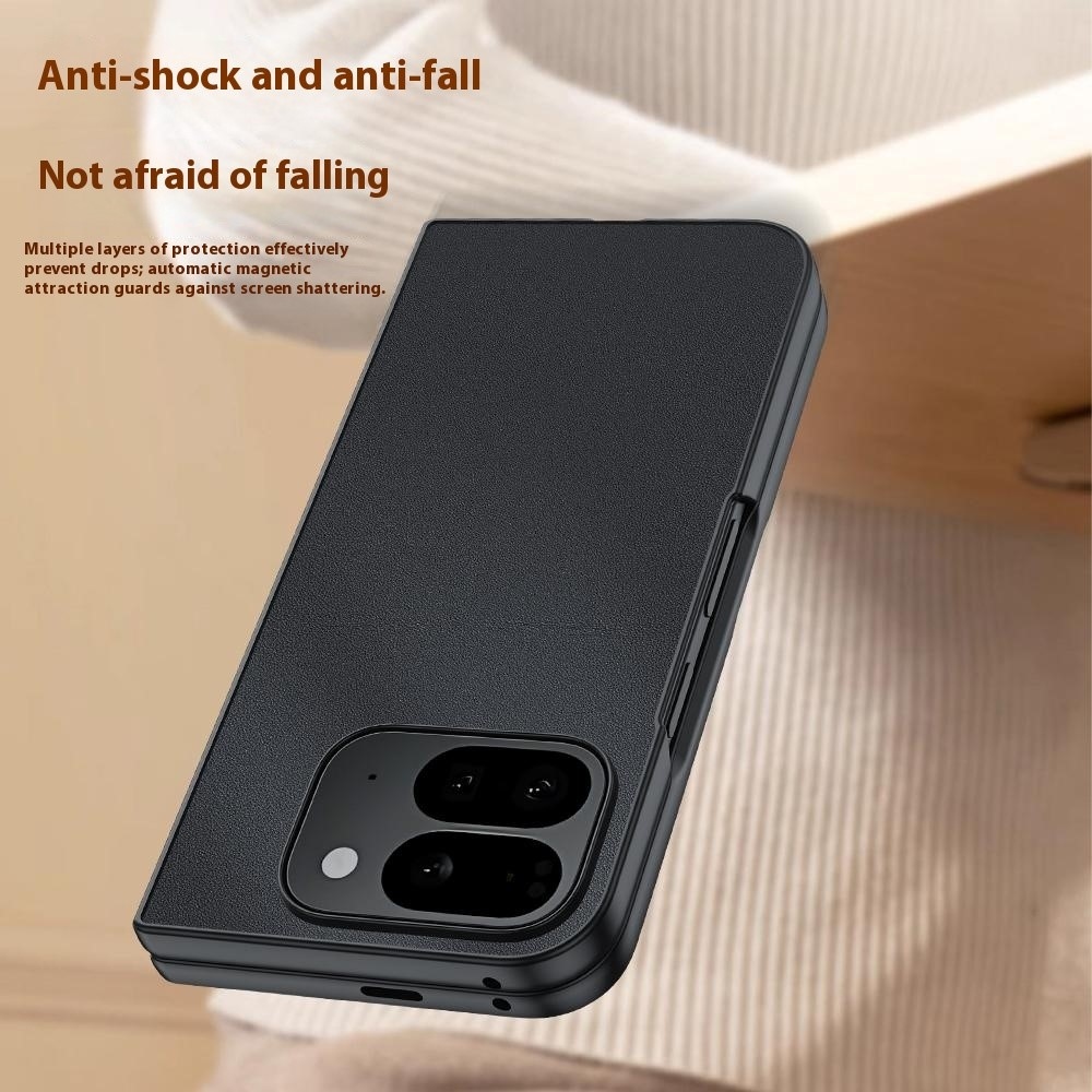 Leather plastový obal potiahnutý umelou kožou na Google Pixel 10 Pro Fold - čierny
